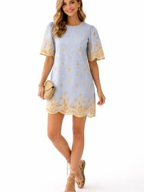 English Factory Embroidered Eyelet Mini Dress Puff Sleeve Size Small NWT